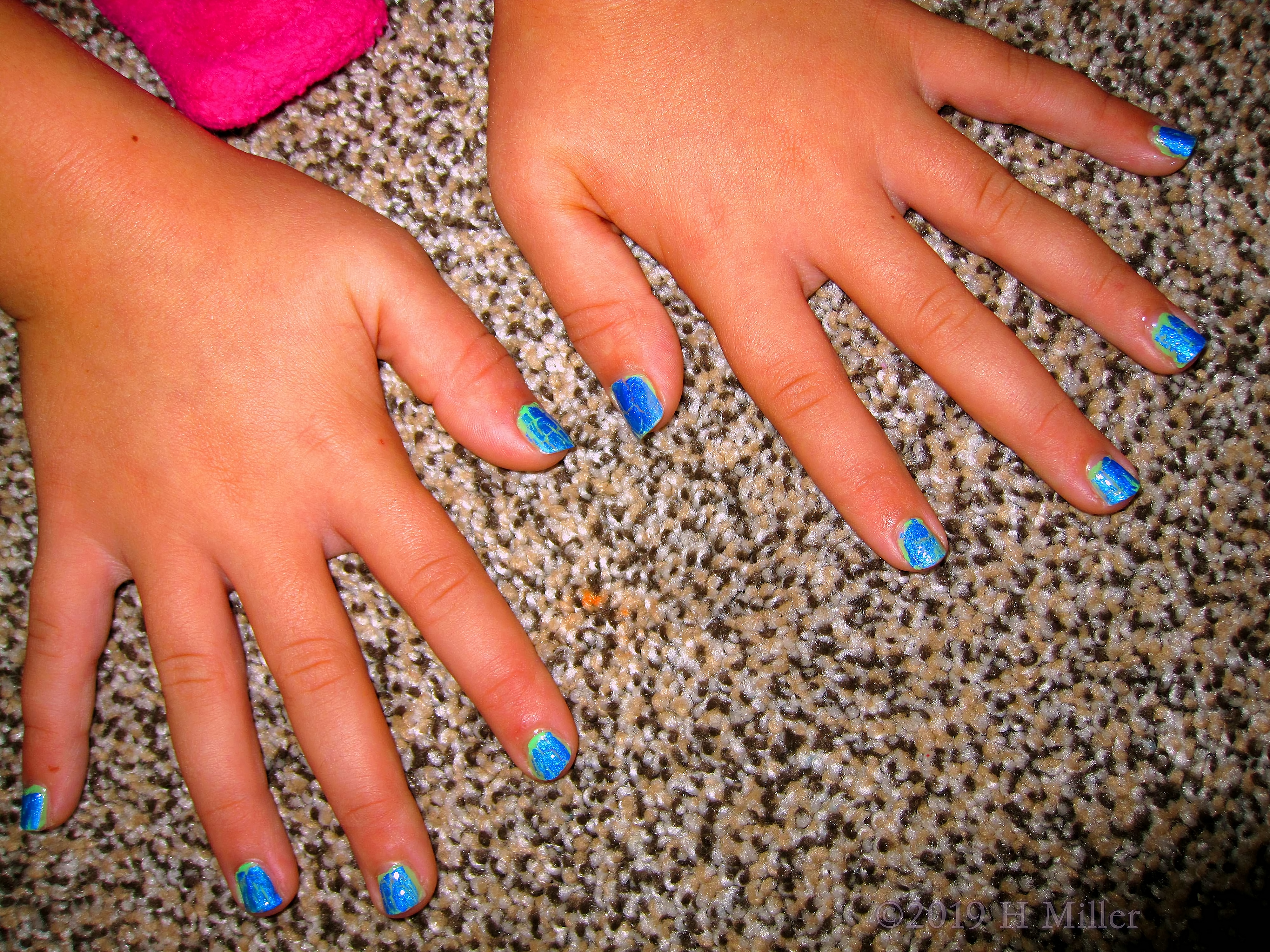 Blue And Teal Crackle Kids Mani Blue And Teal Crackle Kids Mani