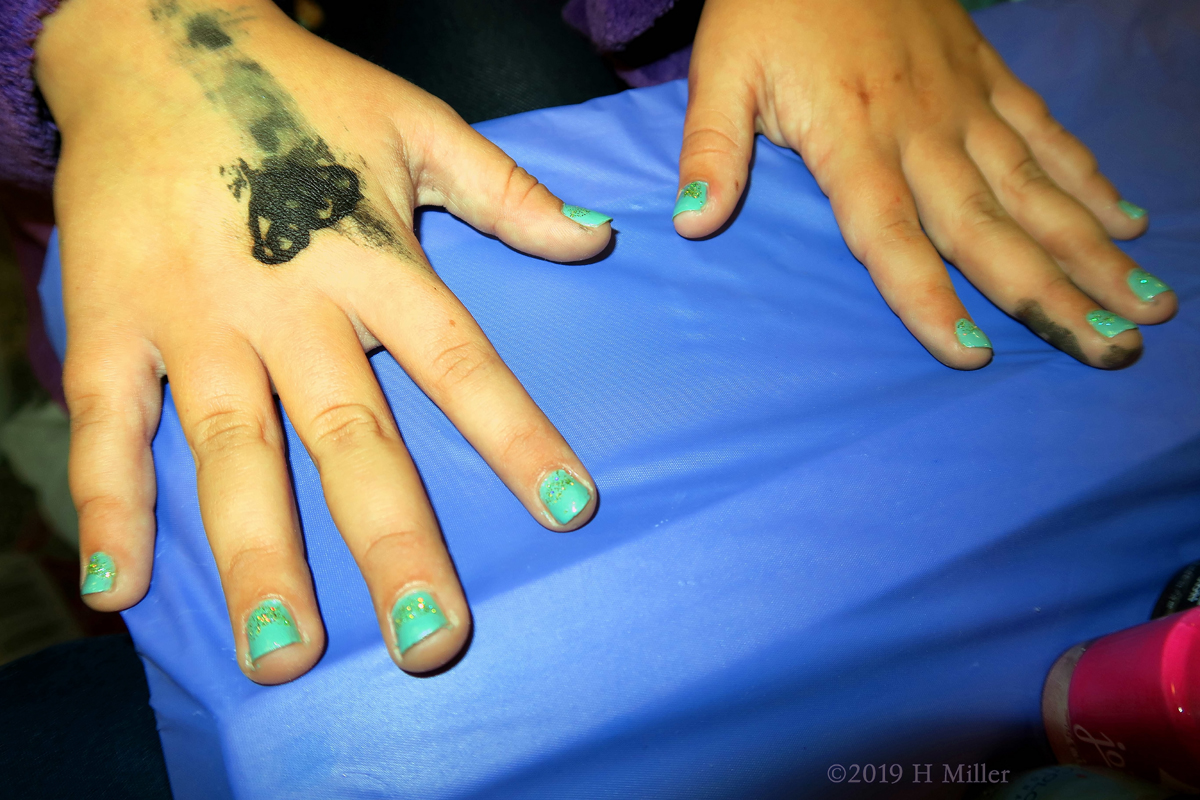 Tubular Teal Polish On Kids Mani!