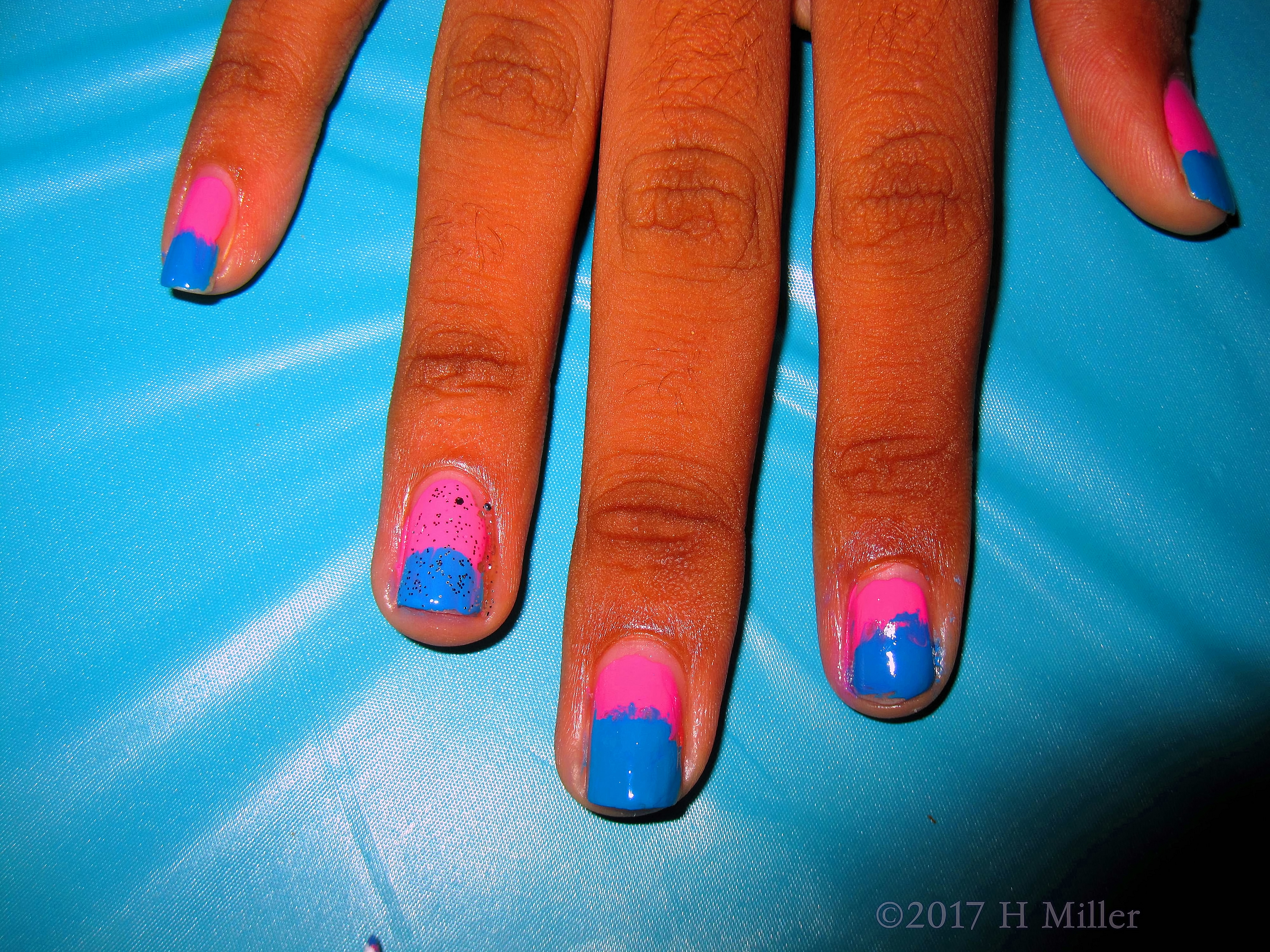 Another View Of The Pink And Blue Ombre Girls Mini Mani. 