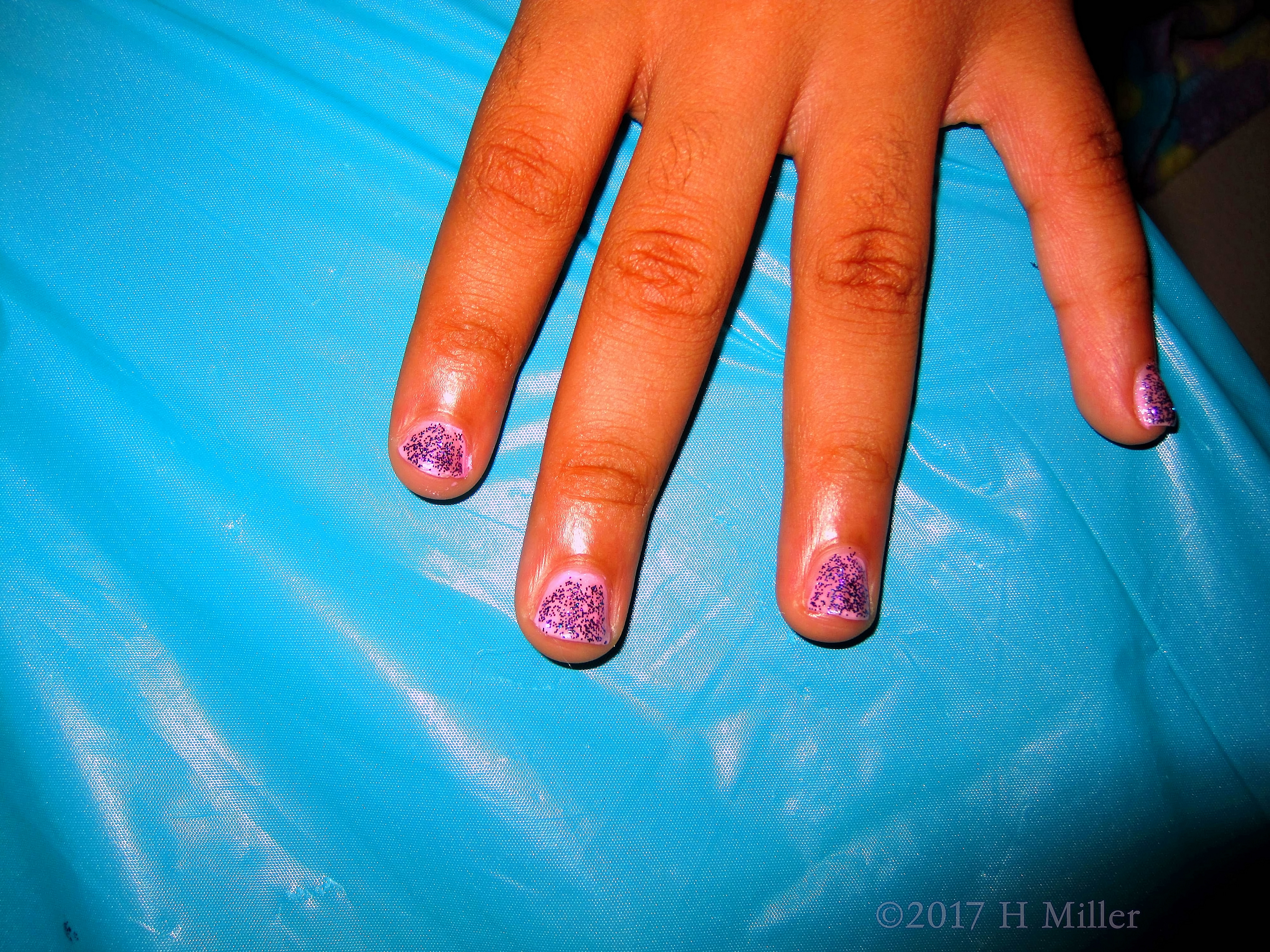 Purple Sparkles OVer Pink Girls Manicure. 
