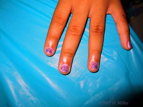 Purple Sparkles OVer Pink Girls Manicure. Purple Sparkles OVer Pink Girls Manicure.