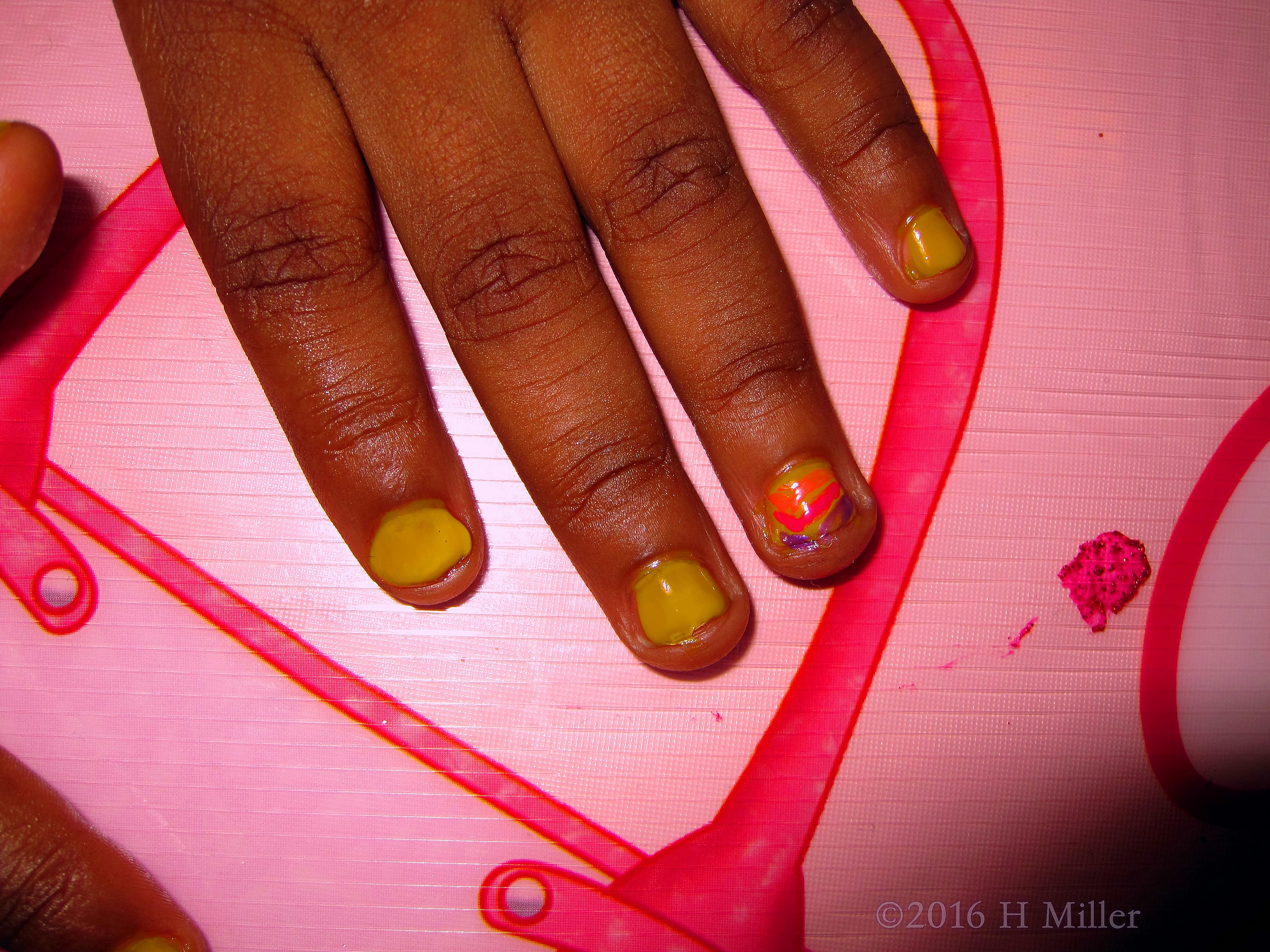 Cute Neon Striped Girls Manicure 