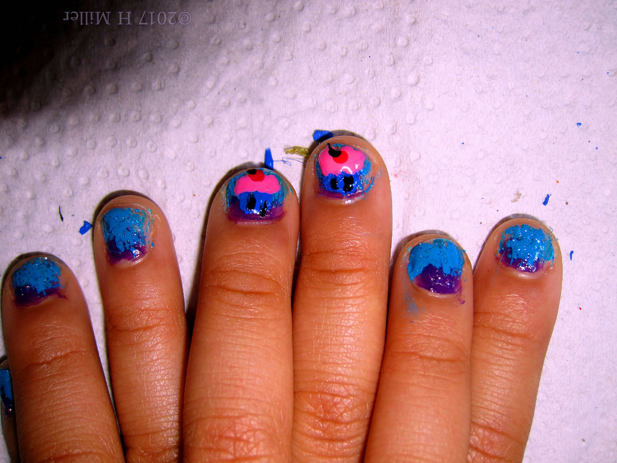 Blue, Purple And Pink, Colorful Nail Art Cupcake Design For Kids! 