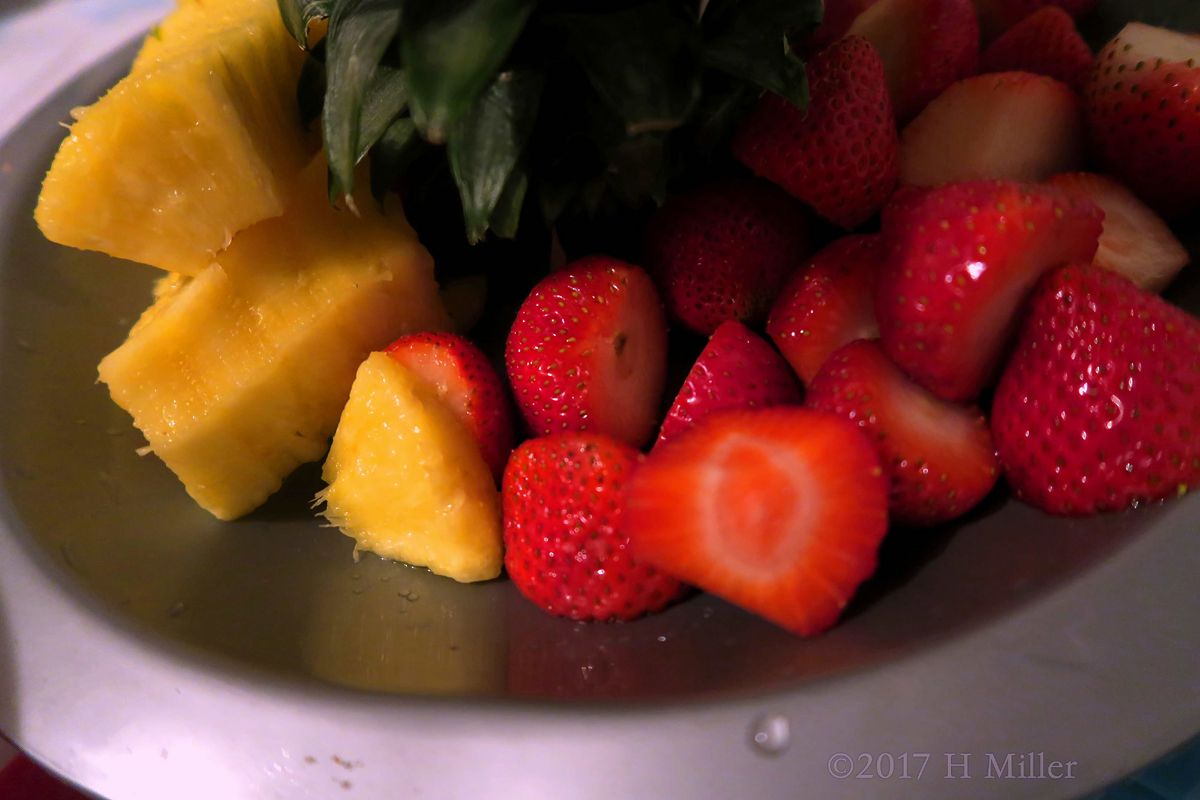 Pineapples And Strawberries For The Chocolate Fondue Fountain! 