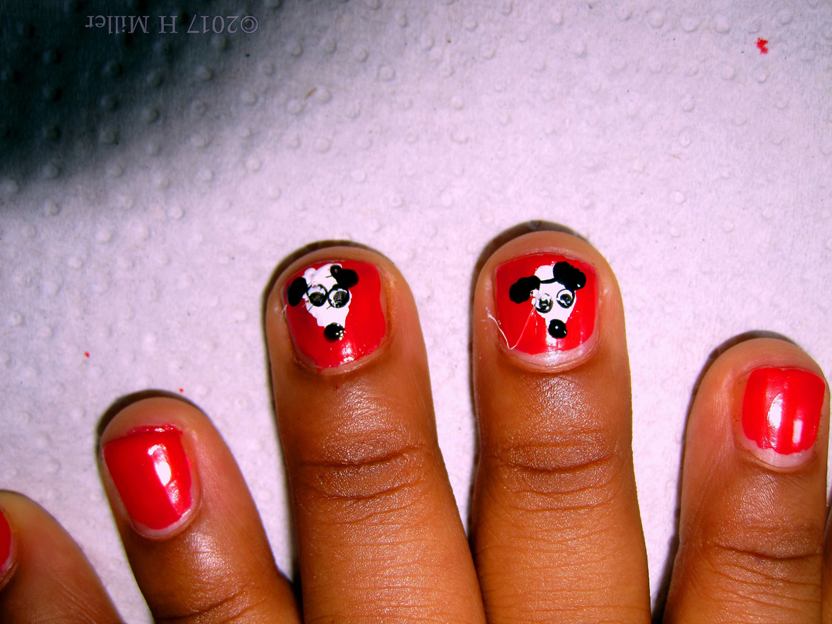 Red Kids Manicure With Dog Nail Art, Looks Sooo Cute! 