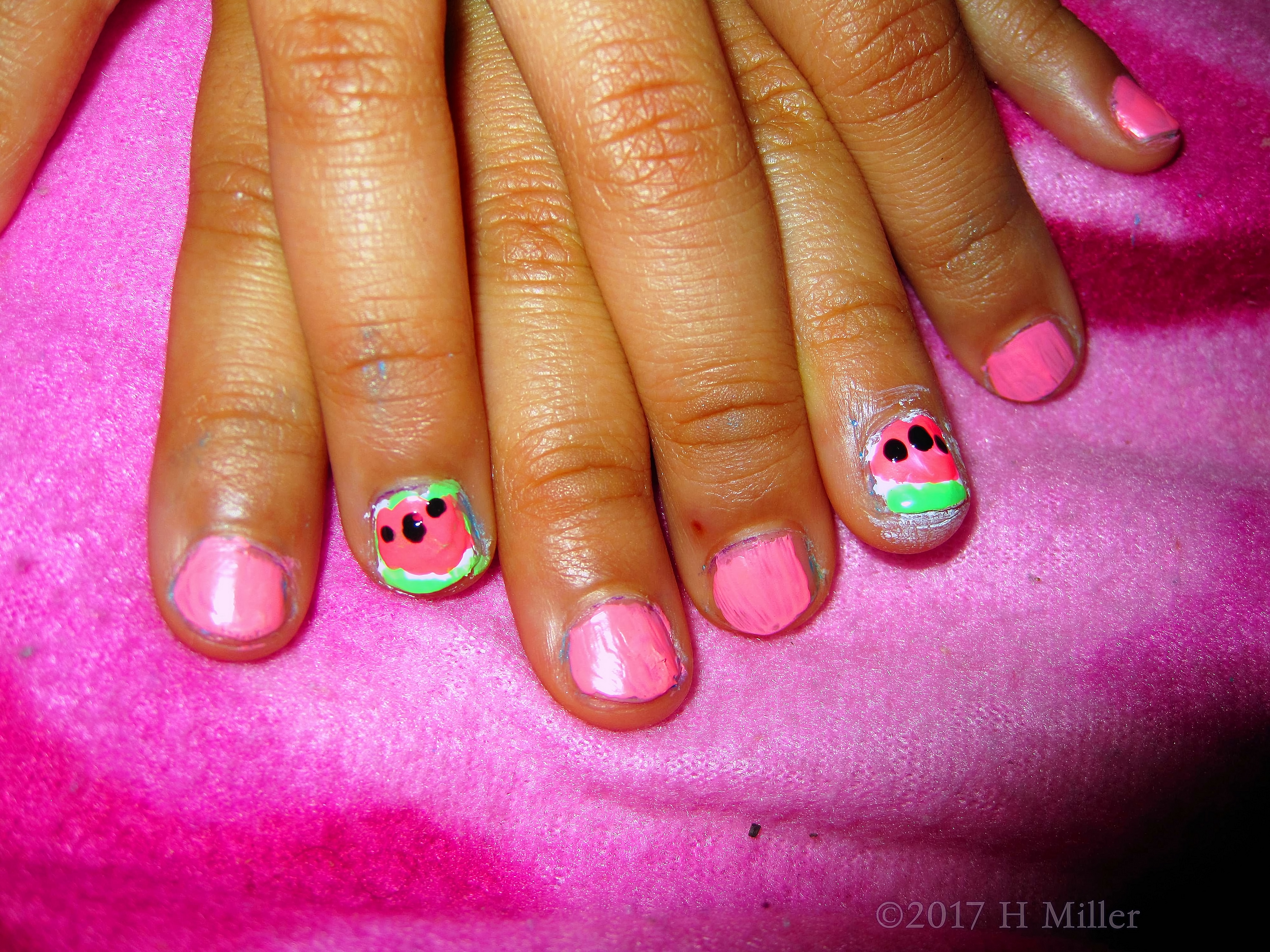 Cute Watermelon Nail Art Design For Kids Manicures. Cute Watermelon Nail Art Design For Kids Manicures.