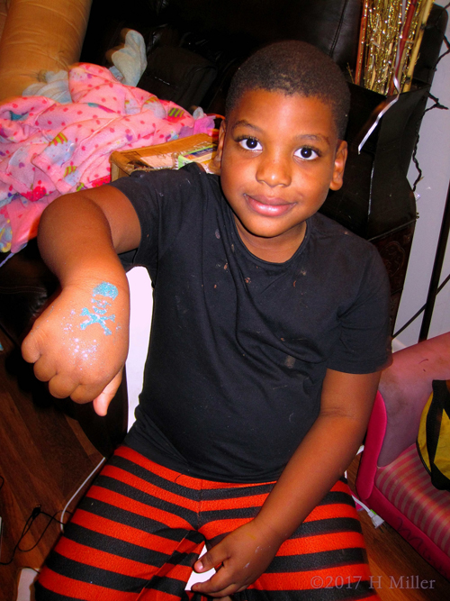 Happy And Smiling With Danger Glitter Temporary Tattoo. Happy And Smiling With Danger Glitter Temporary Tattoo.