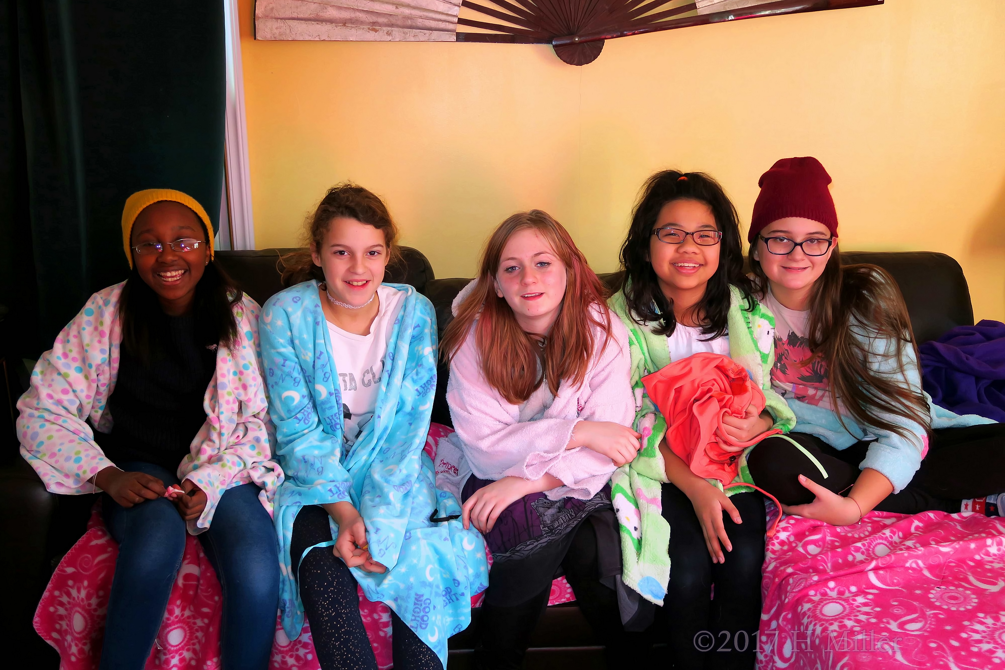 Group Spa Party Photo With Spa Robes On Group Spa Party Photo With Spa Robes On