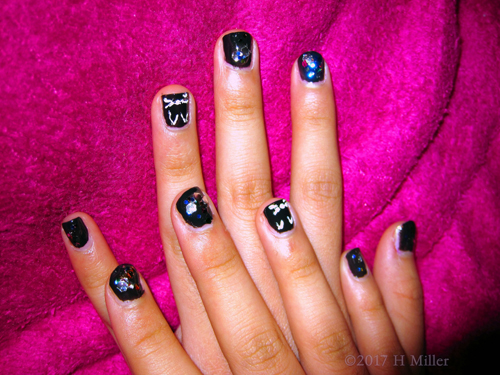 Cat Nail Art With Encrusted Gem Glitter Polish!!!