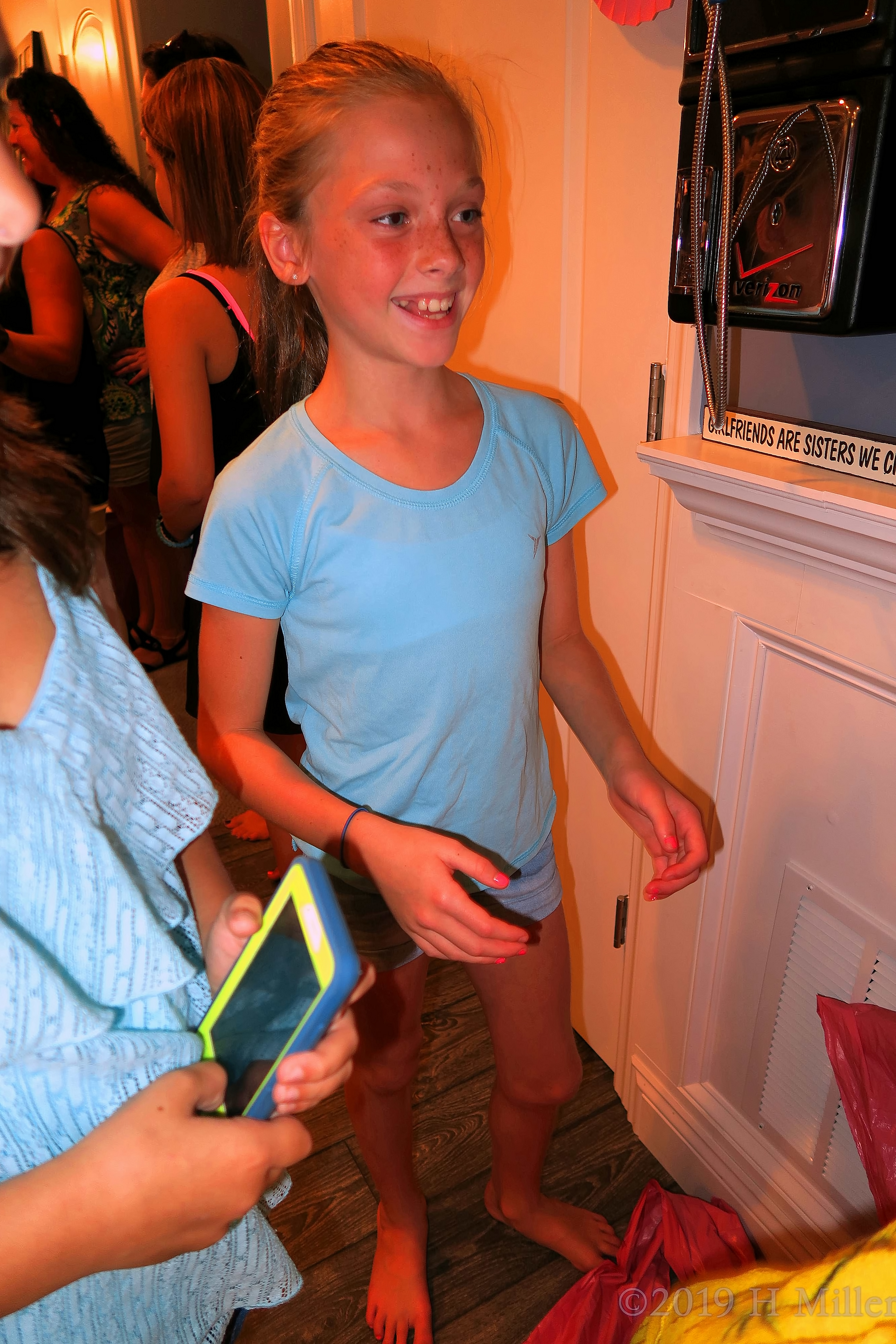 Beaming In Blue! Party Guests Lined Up To Receive Spa Robes! Beaming In Blue! Party Guests Lined Up To Receive Spa Robes!