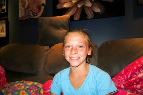 Bursting In Blue! Spa Party Guest Poses Excitedly! Bursting In Blue! Spa Party Guest Poses Excitedly!