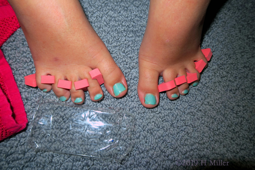 Pretty Light Teal Kids Pedicure With Protectors! Pretty Light Teal Kids Pedicure With Protectors!