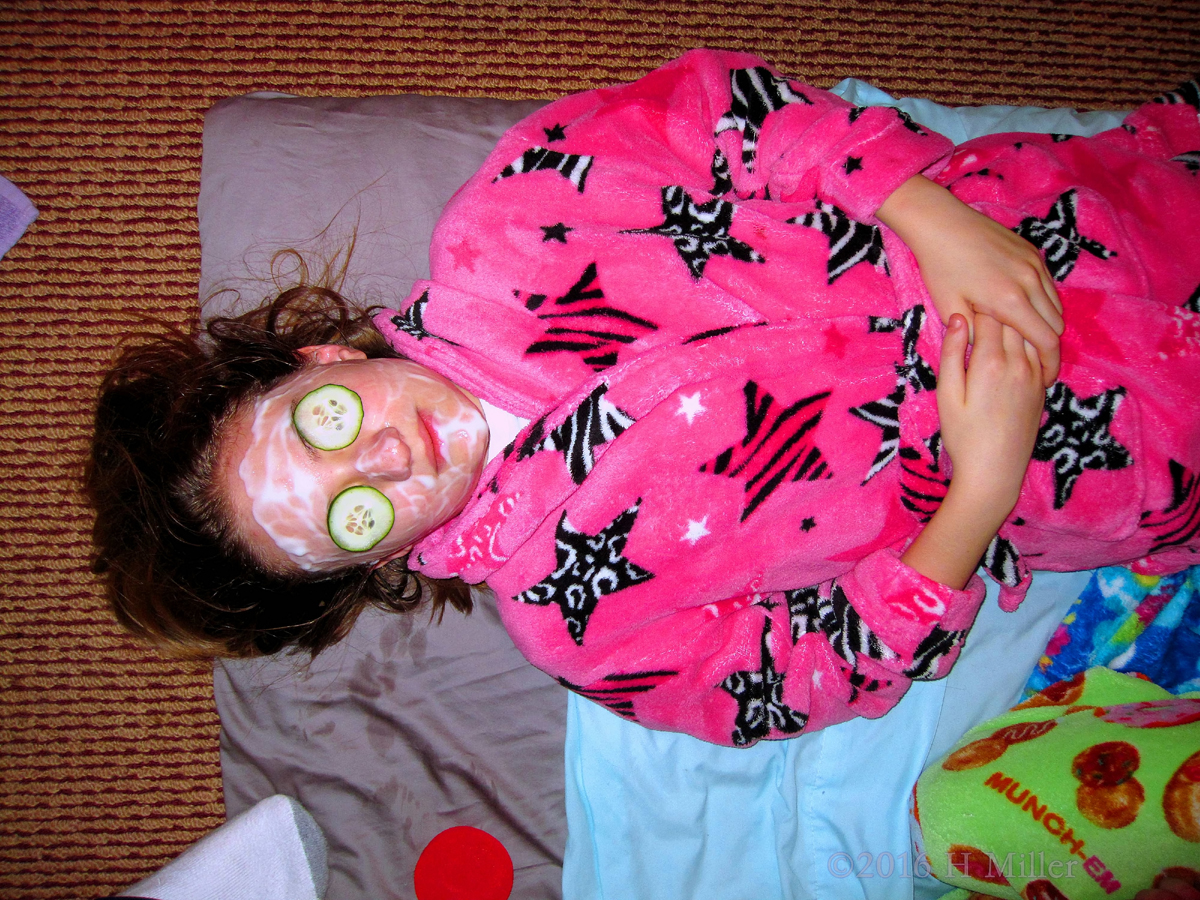 Enjoying Her Kids Facial In A Starry Pink Spa Robe! 