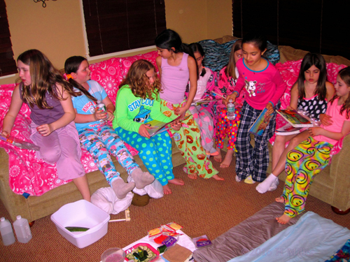 The Girls Relax On The Comfy Spa Couch. The Girls Relax On The Comfy Spa Couch.