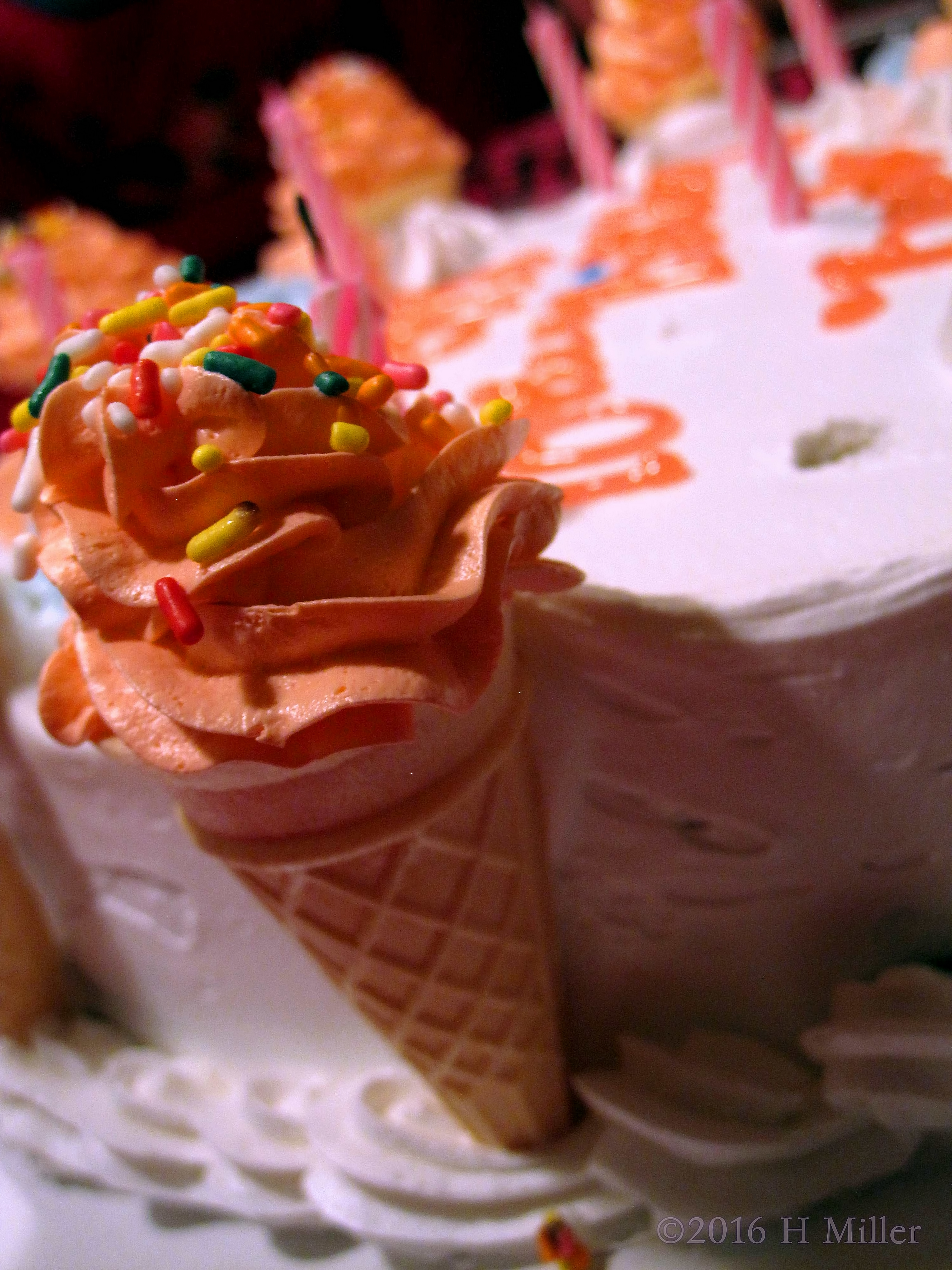 The Delicious Birthday Cake Surrounded By Even Tastier Ice Cream Cones! 