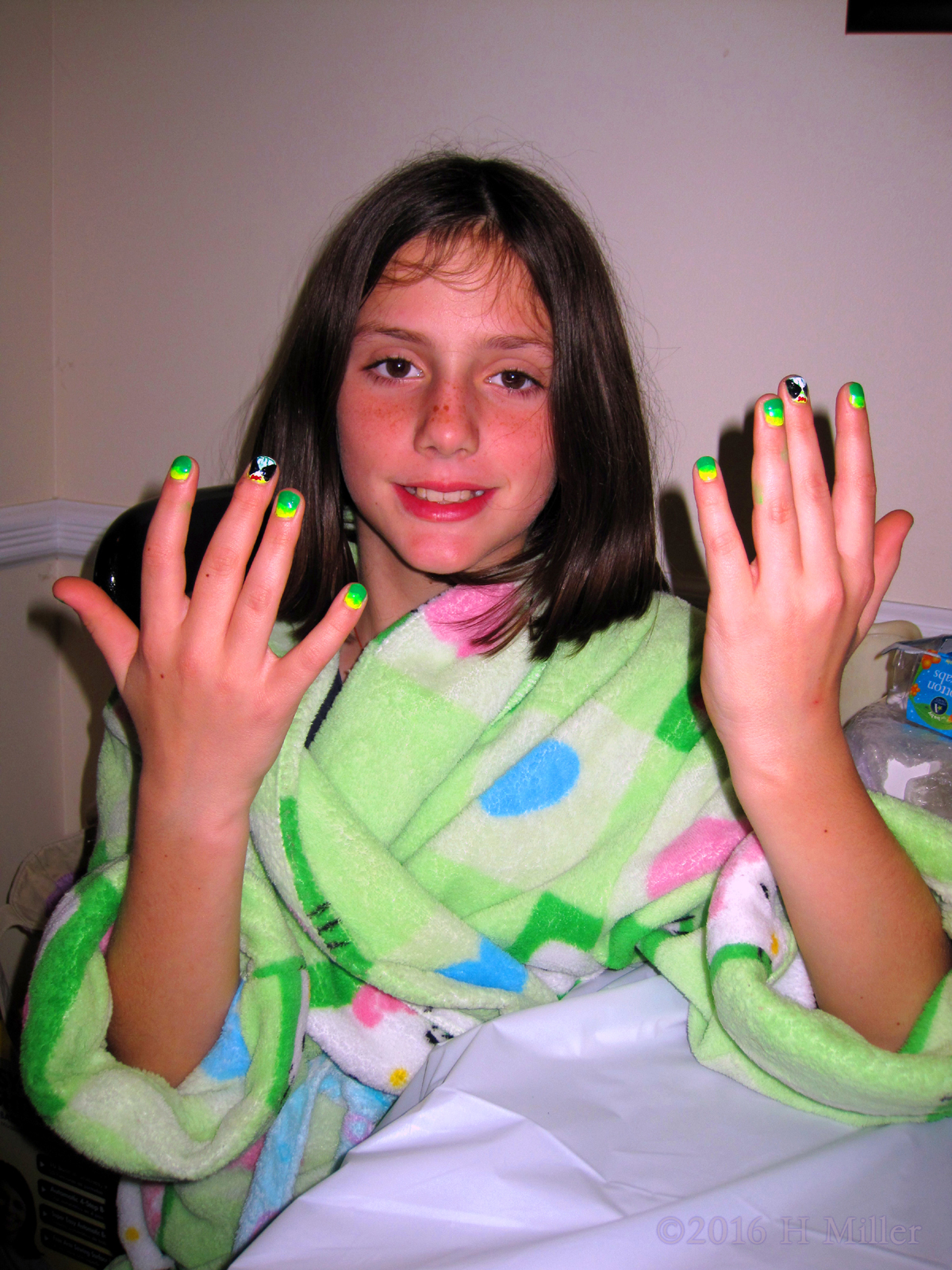 Smiling With Her New Nail Art On Her Kids Mini Mani! 