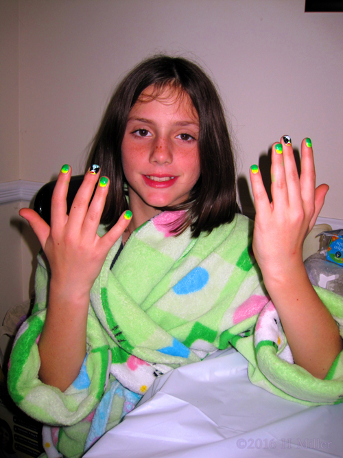 Smiling With Her New Nail Art On Her Kids Mini Mani!