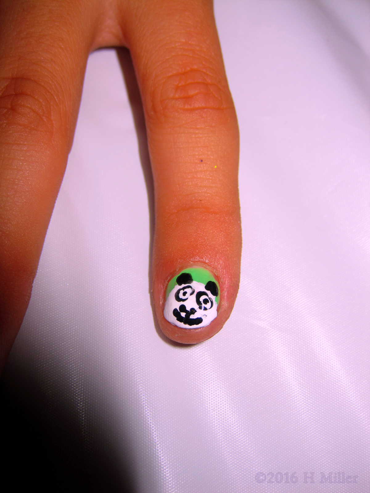 A Cute Panda Bear With Googly Eyes Nail Design For Her Girls Manicure! 