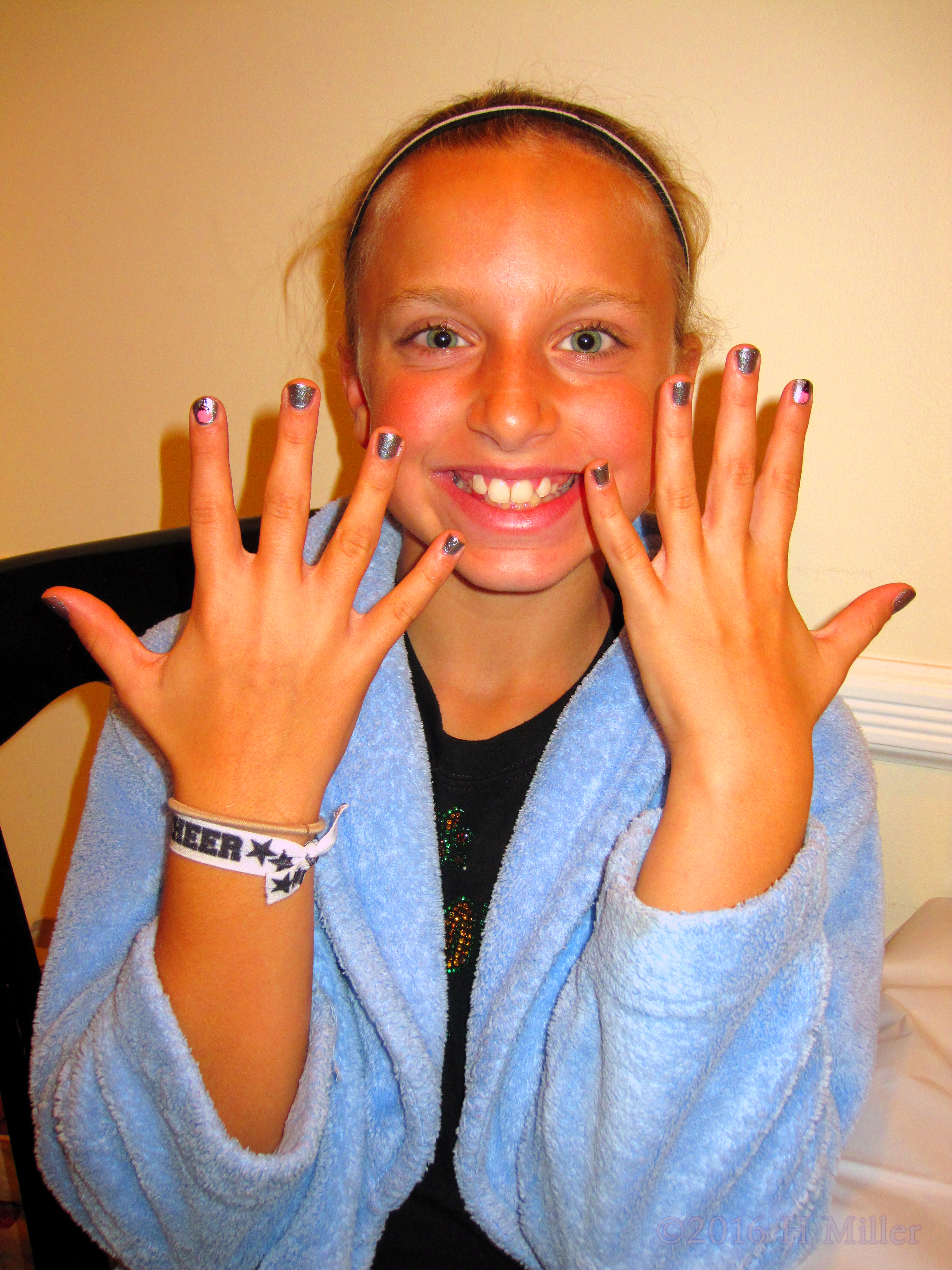 Smiling With Her New Nail Design On Her Kids Manicure! 