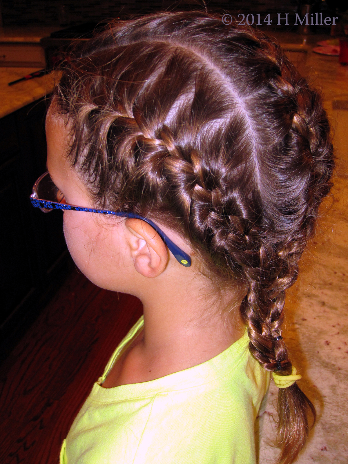 Side Angle Kids Hair Styling French Pigtails.