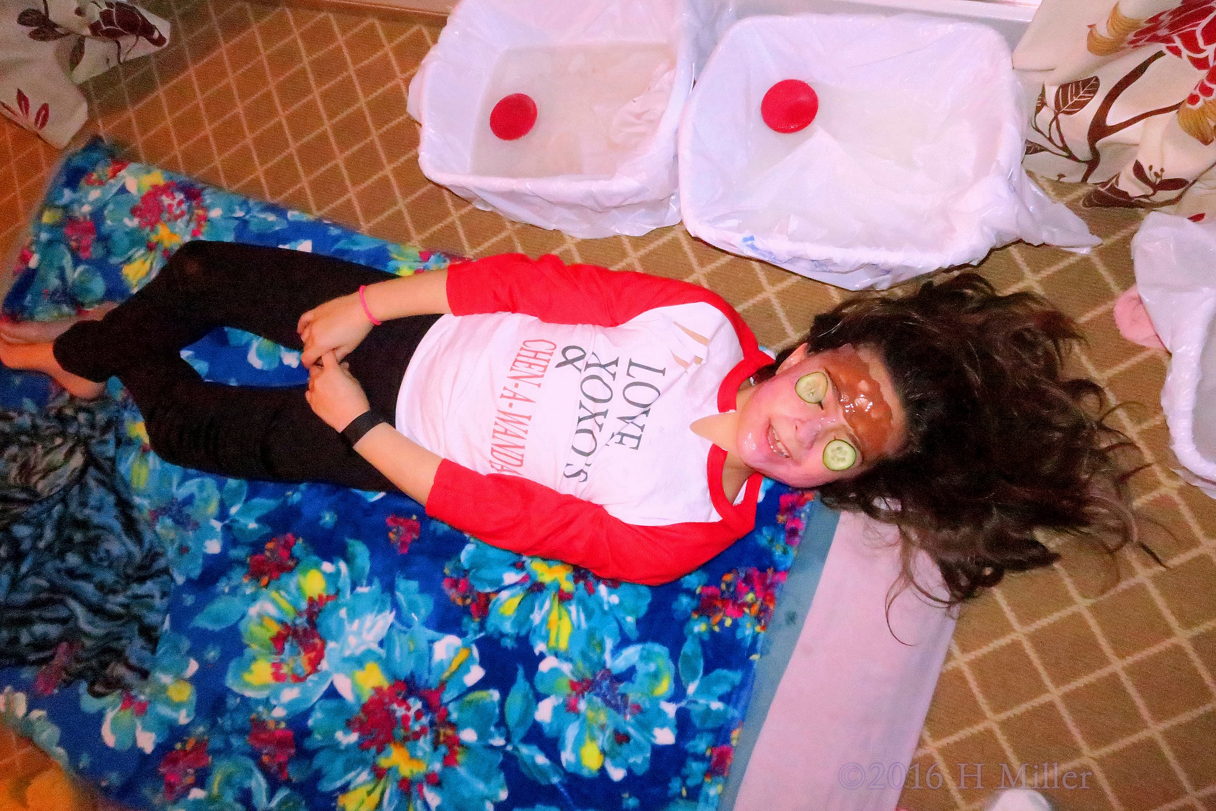 Smiling For A Pic Even Though Cukes Are Covering Her Eyes! Smiling For A Pic Even Though Cukes Are Covering Her Eyes!