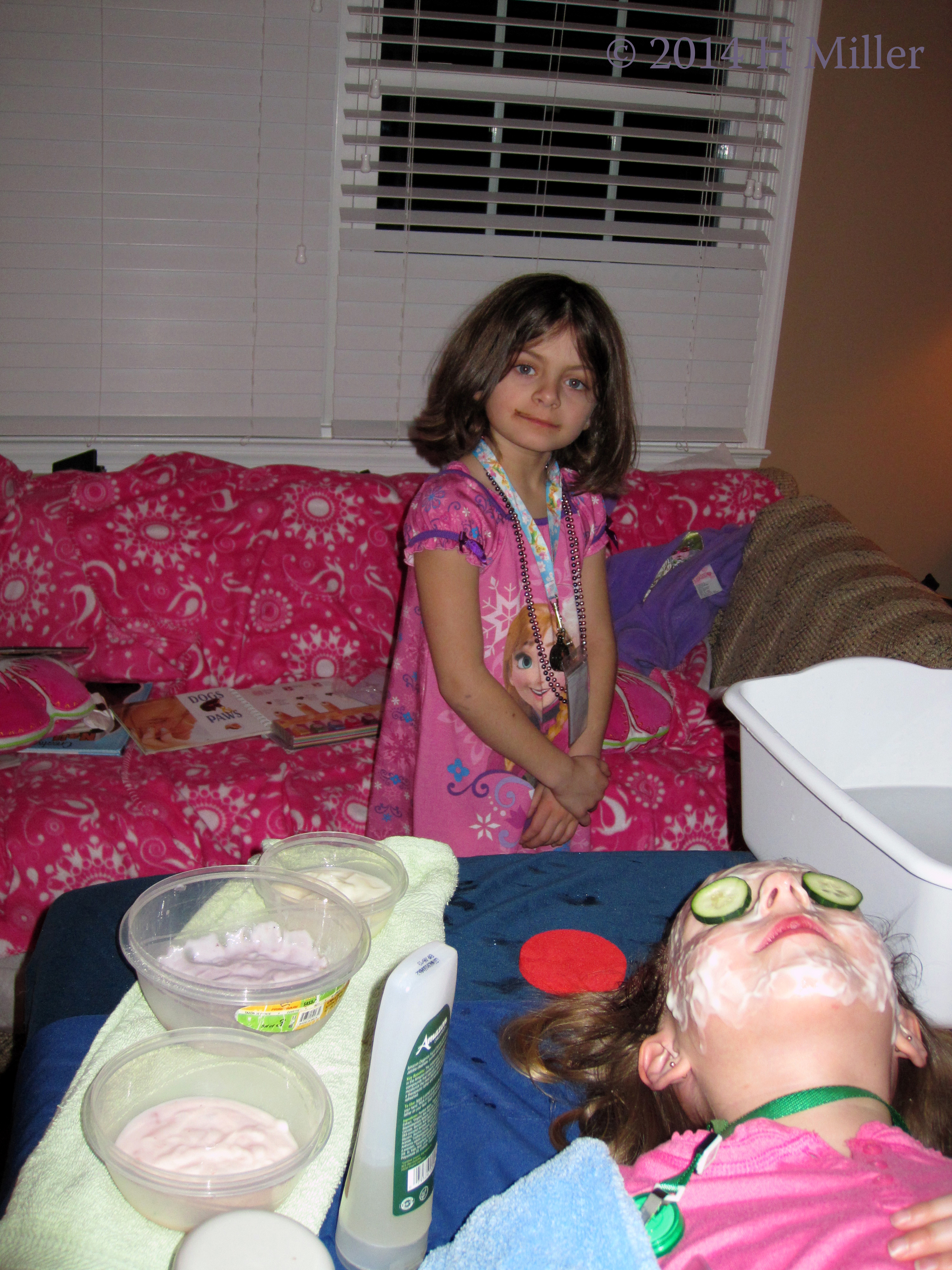 The Birthday Girl Says Hi To Her Friends Receiving Kids Home Spa Services. The Birthday Girl Says Hi To Her Friends Receiving Kids Home Spa Services.