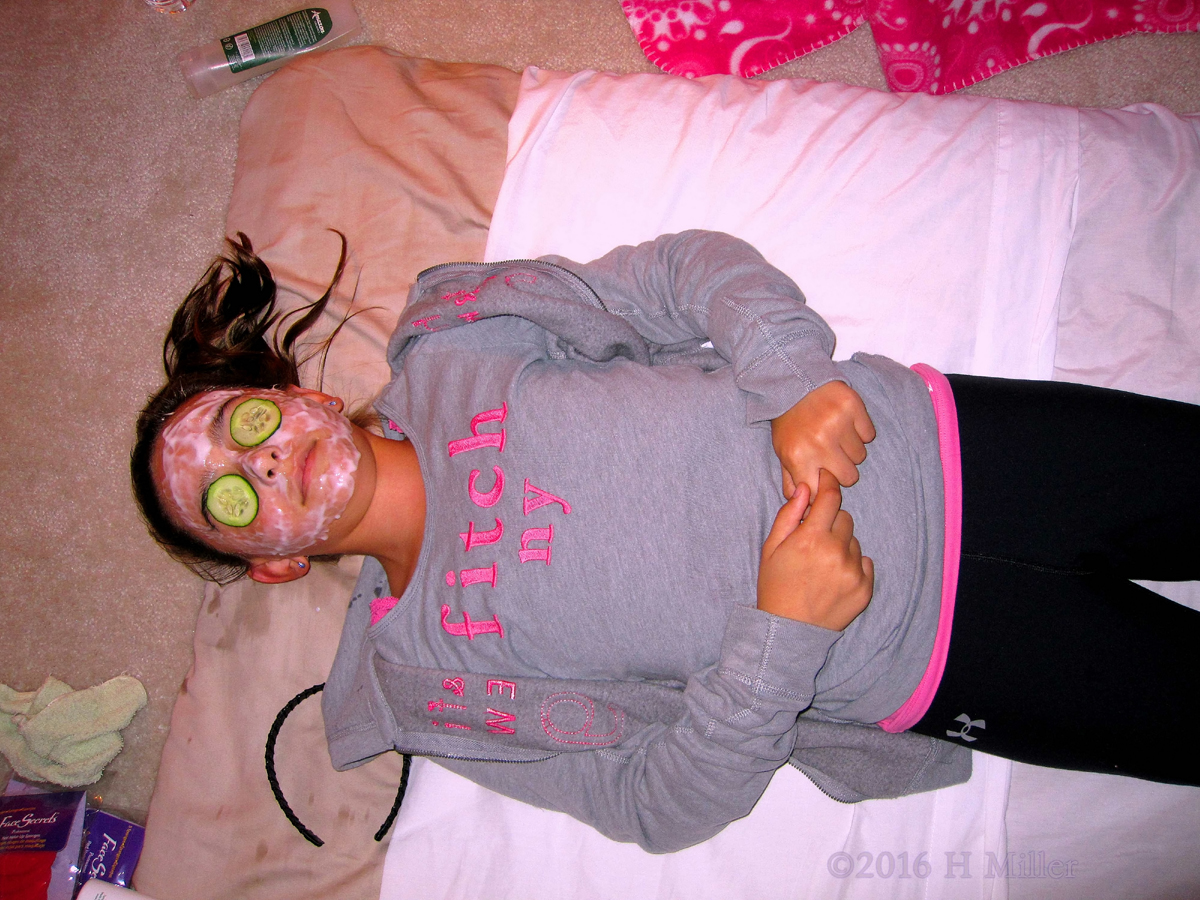 Relaxing With Her Homemade Strawberry Kids Facial