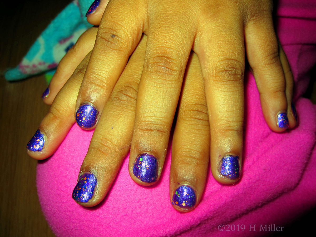 Dark Blue Rainbow Sparkle Girls Manicure 