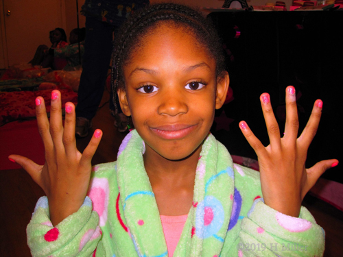 Lime Green Spa Robe With Pink Sparkly Kids Mani