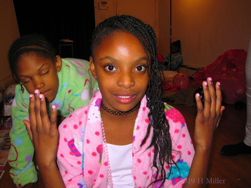 Pink Cupcake Spa Robe Showing Her Girls Manicure