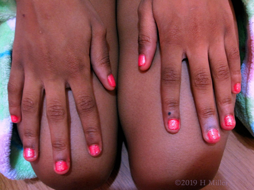 Pink Manicure For Kids With Sparkle