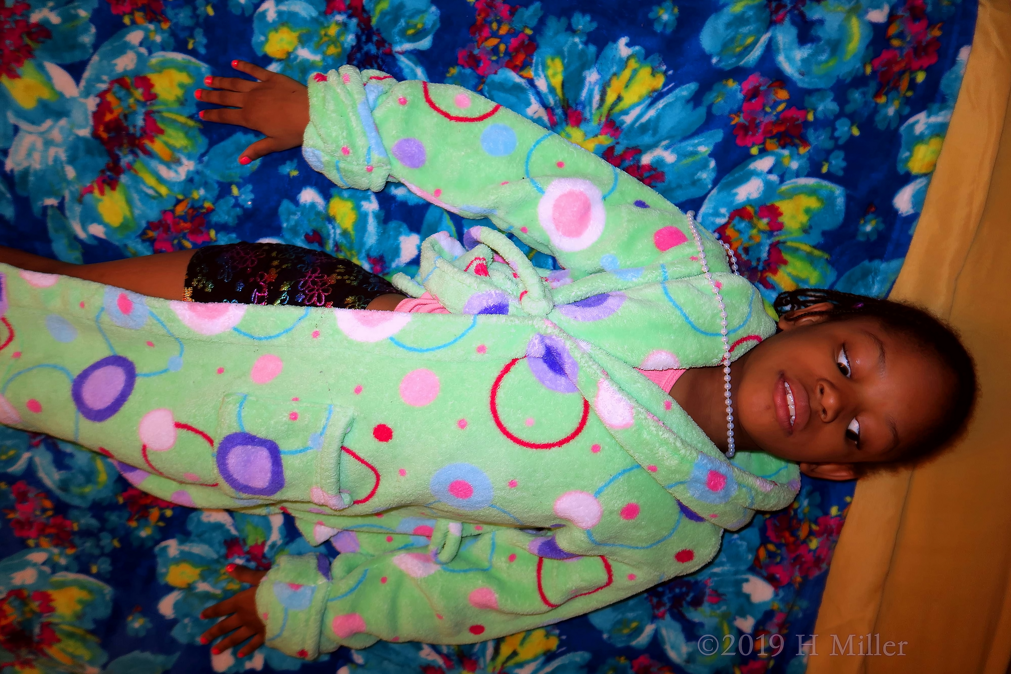 Lime Green Robed Guest Ready For Her Kids Facial Lime Green Robed Guest Ready For Her Kids Facial