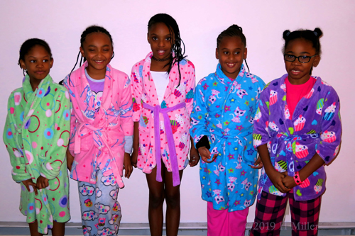 Everyone With Spa Robes On Ready For The Kids Spa To Begin Everyone With Spa Robes On Ready For The Kids Spa To Begin