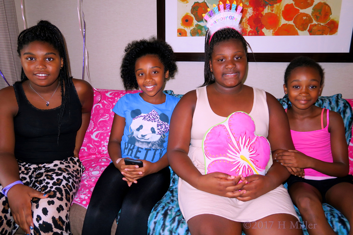 Birthday Girl Sits On The Spa Couch With Her Friends! 