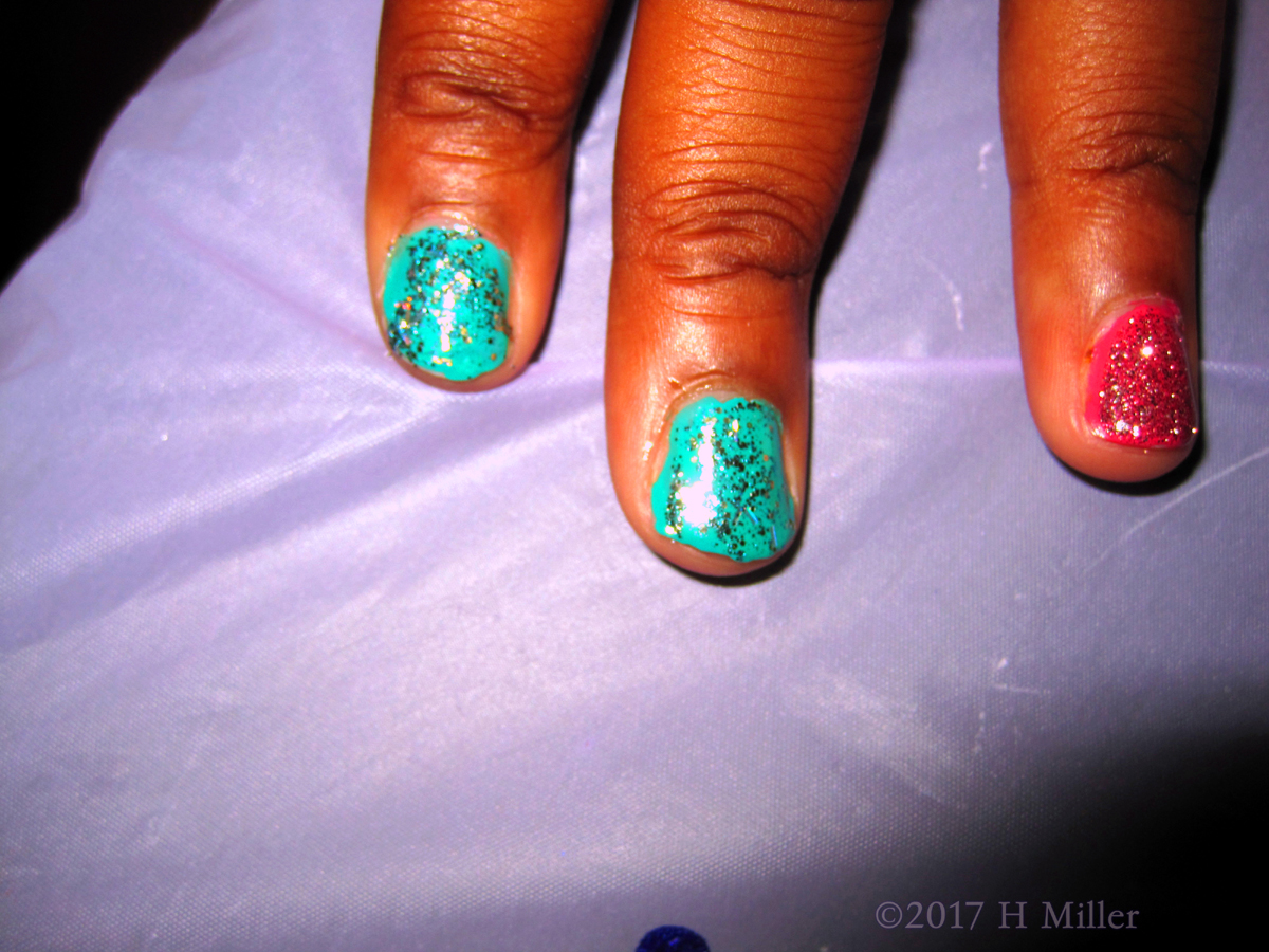 Only One Pink Nail With Beautiful Aqua Sparkly Nails For A Very Pretty Mani! 