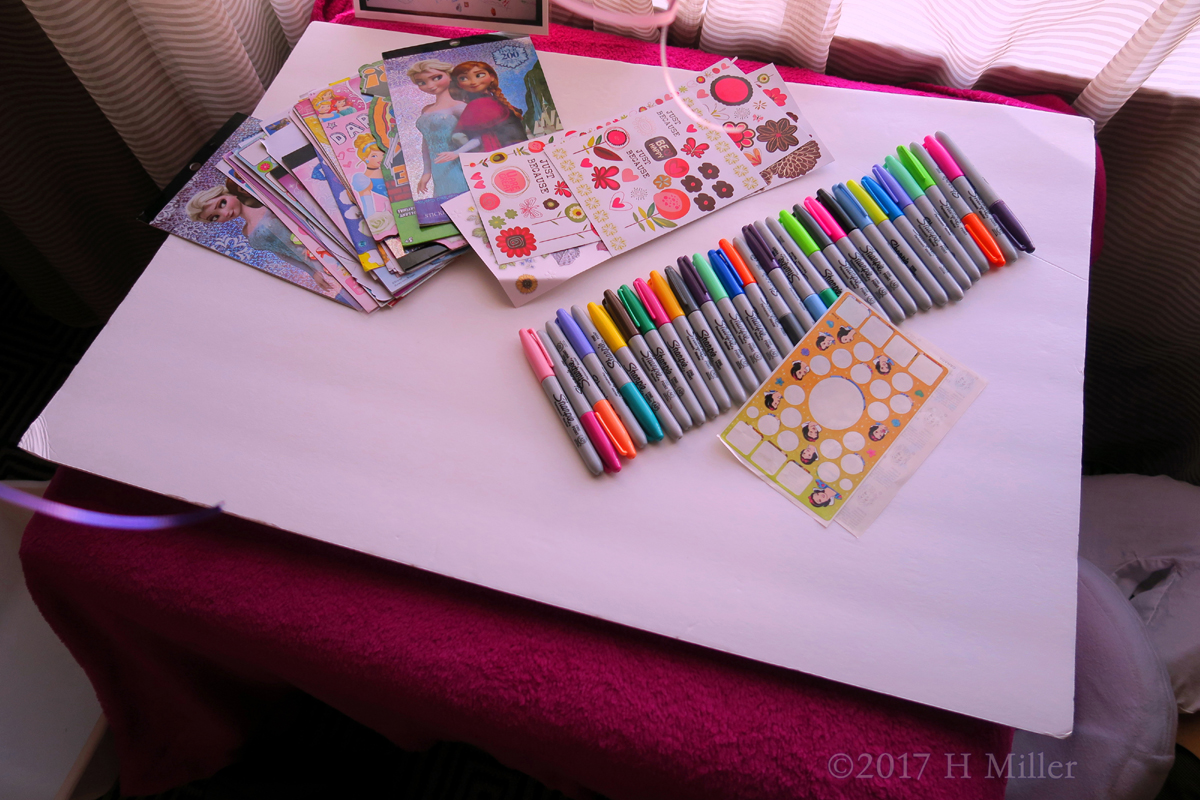 White Board, Colorful Marker Pens, And Stickers! All Set To Make A Spa Birthday Card. 