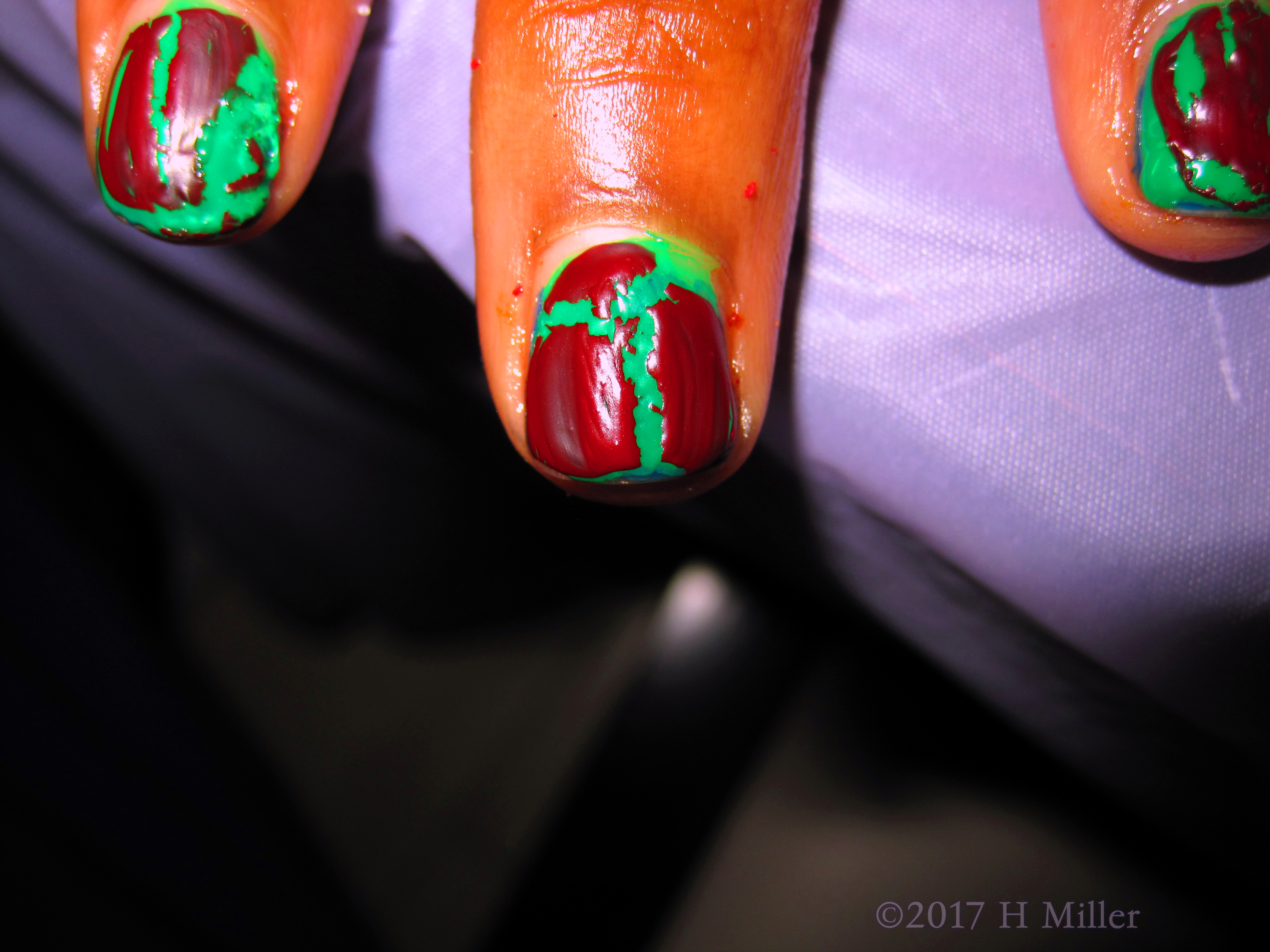 Closer View Of The Shattered Kids Nail Design. 