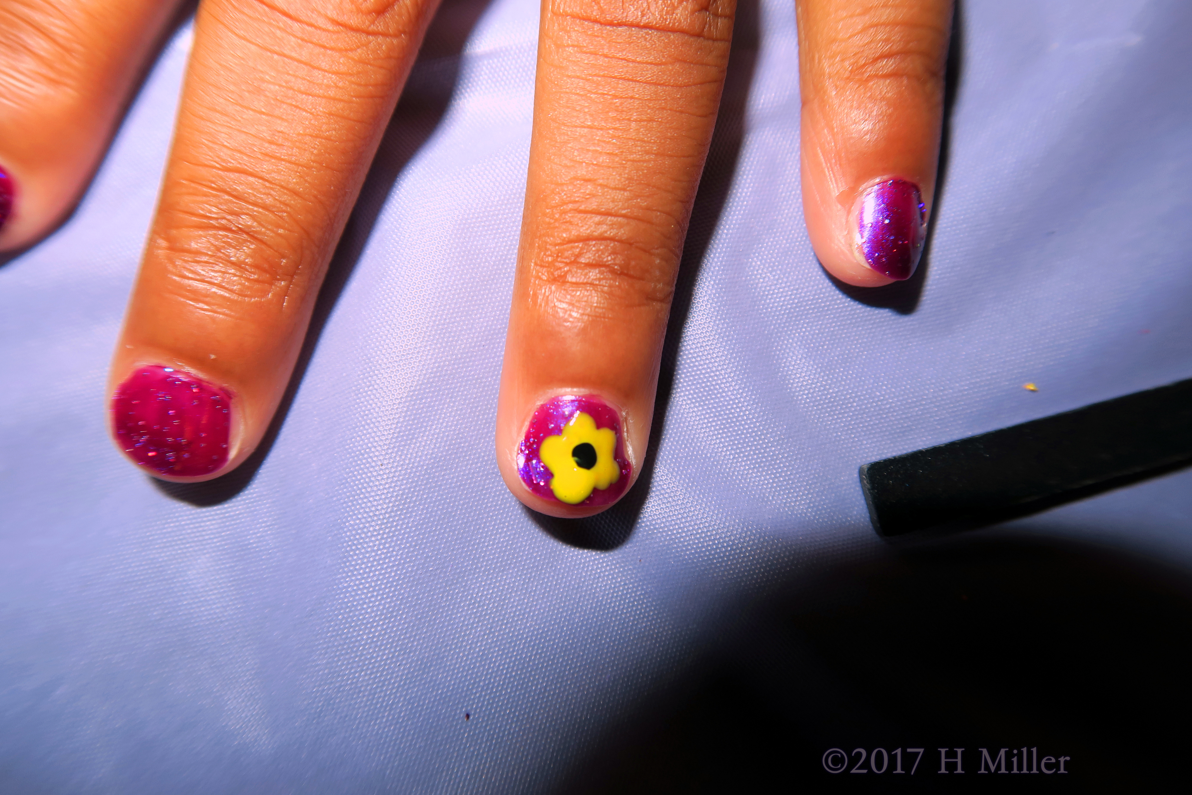 Yellow Sunflower Kids Nail Art Girls Mini Manicure. Yellow Sunflower Kids Nail Art Girls Mini Manicure.