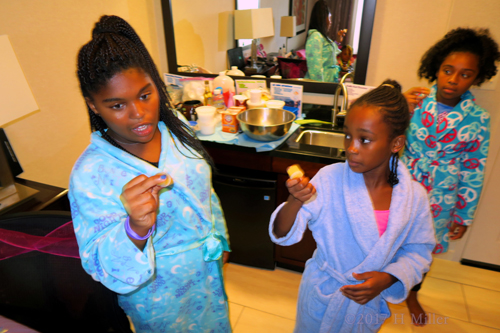 The Girls Shaking Their Lip Balm Kids Crafts During Kids Spa Activities!