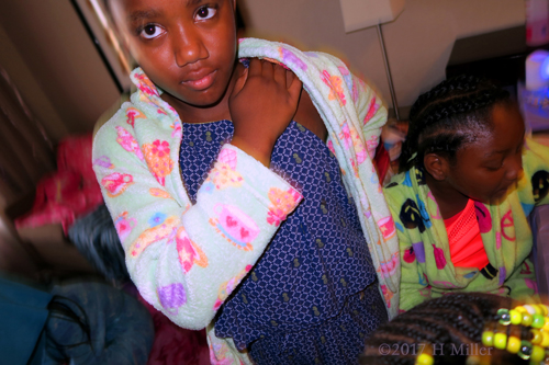 Wearing A Cute Spa Robe, Ready For Fun At The Girls Spa Party. Wearing A Cute Spa Robe, Ready For Fun At The Girls Spa Party.