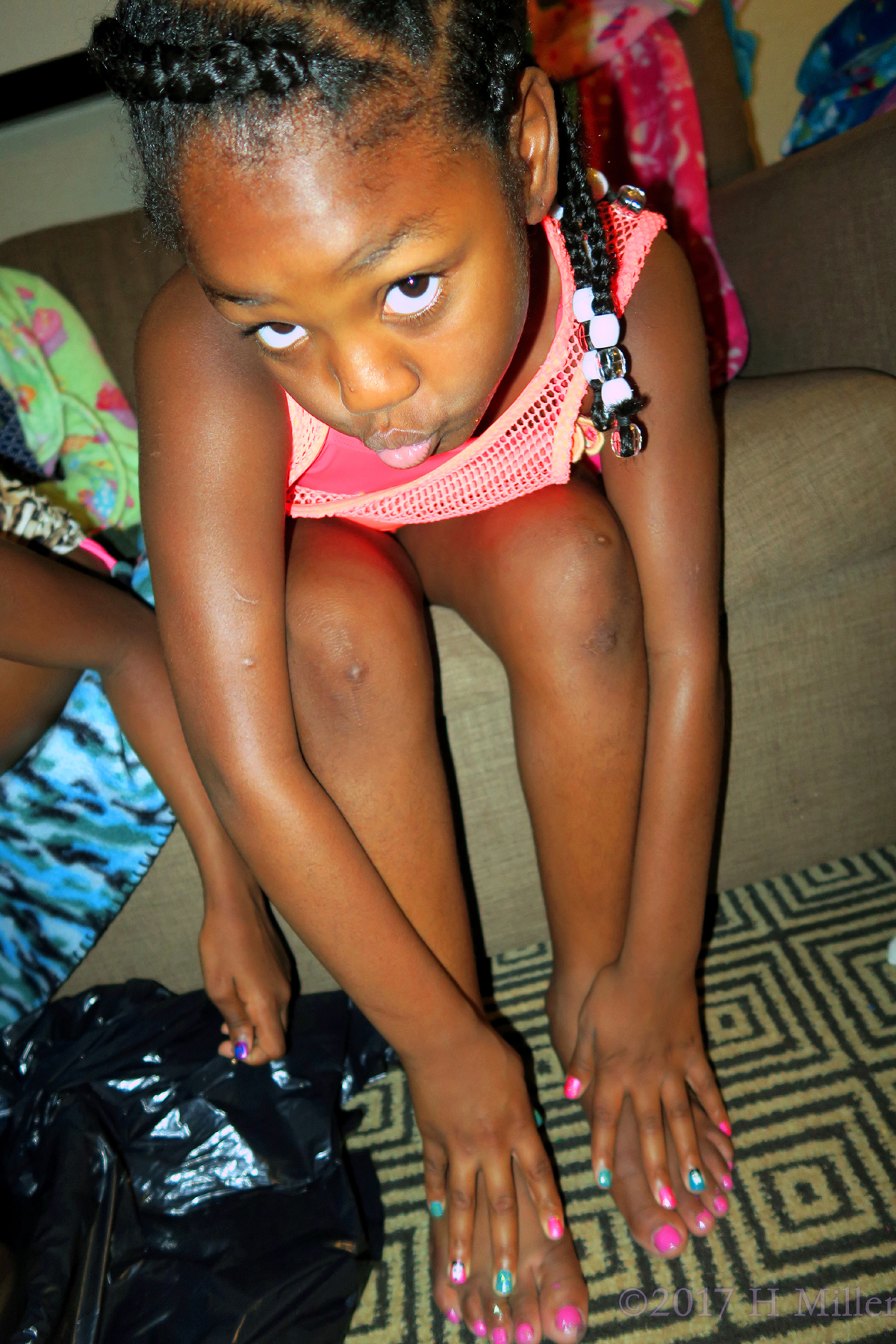 With A Cool Pose, She Shows Her Pretty Manicure And Pedicure For Girls. 