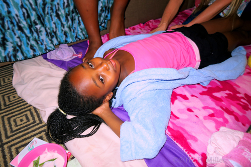 Comfortably Lying On The Kids Facial Mat As This Spa Treatment Is About To Begin! Comfortably Lying On The Kids Facial Mat As This Spa Treatment Is About To Begin!