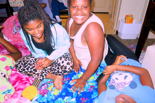 The Girls Enjoy Chilling In The Kids Facial And Massage Area.