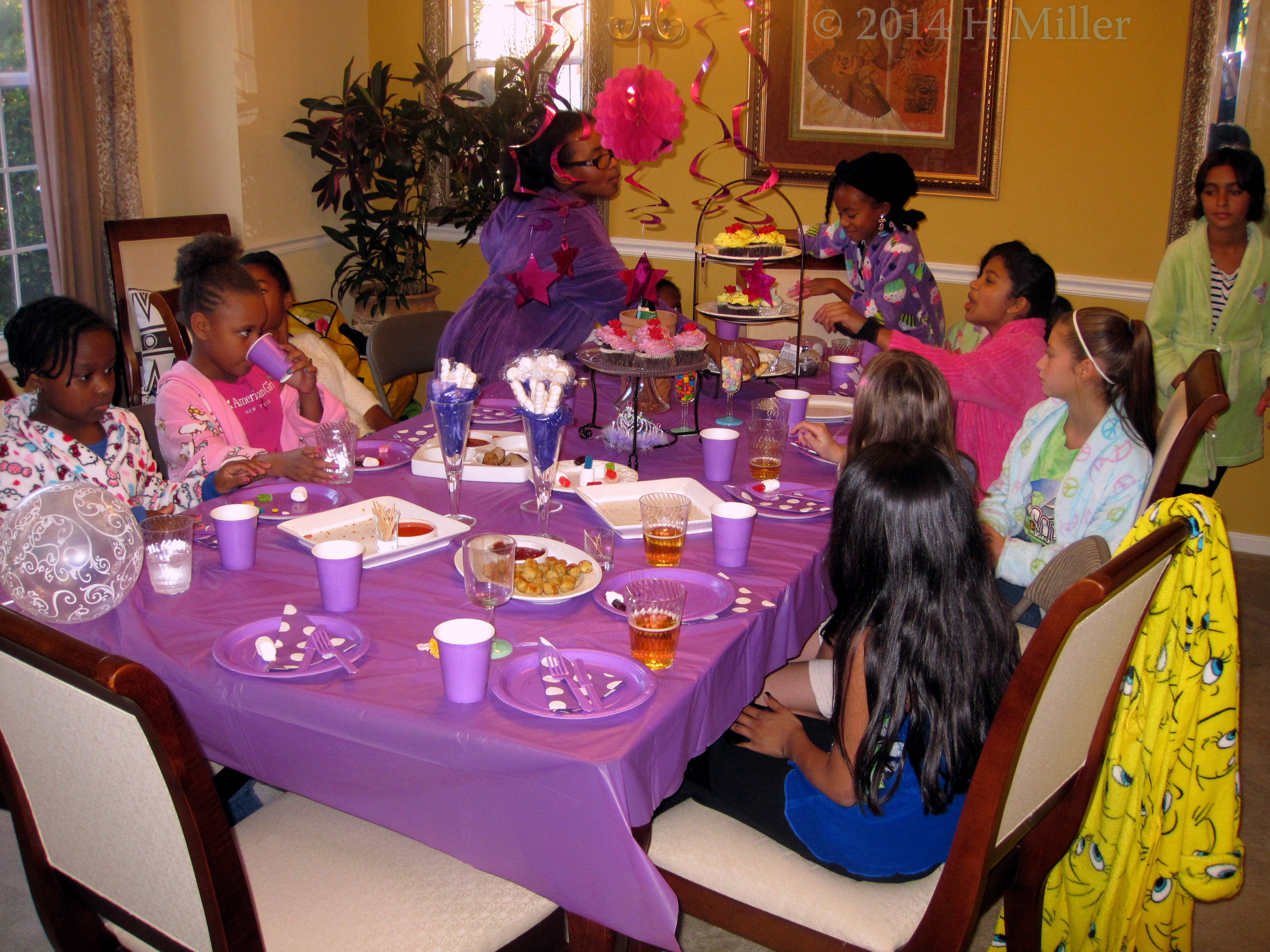 Eating At The Dining Room Table At Defina's Spa Party. Eating At The Dining Room Table At Defina's Spa Party.