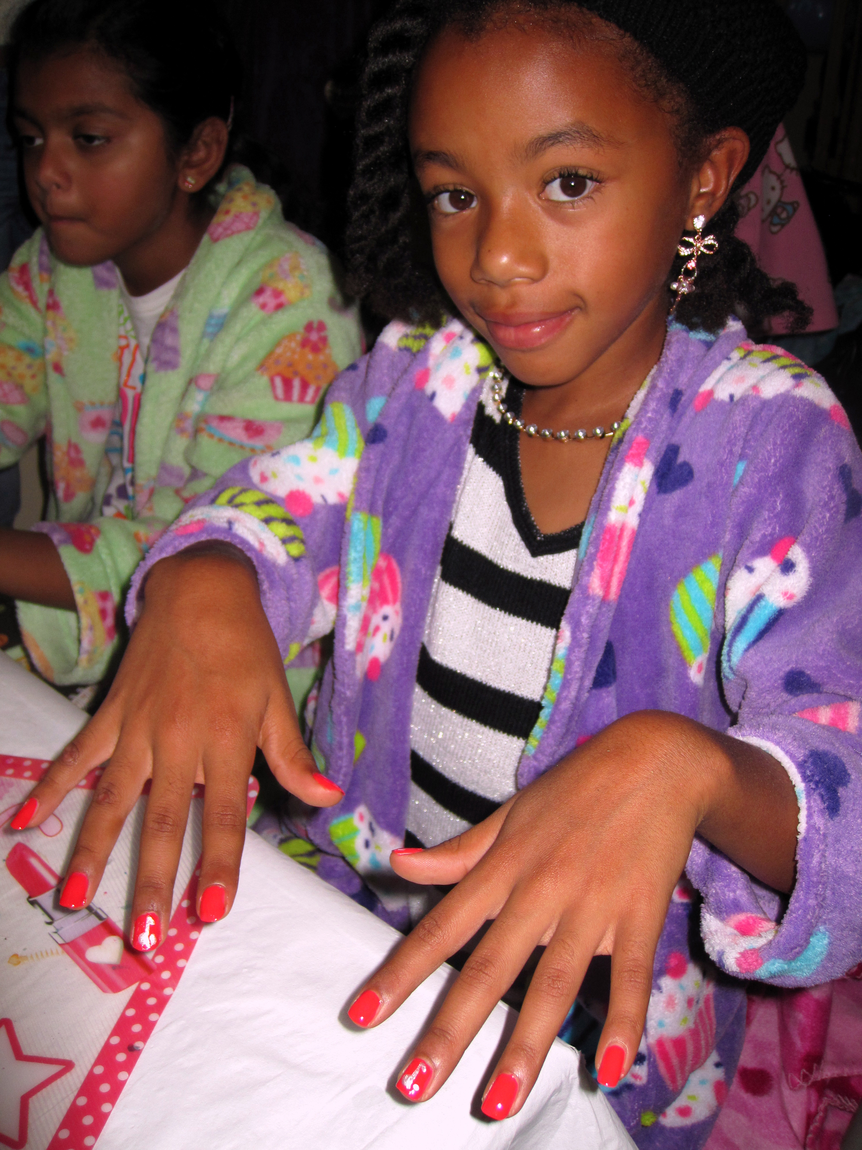 The Birthday Girl Looking Pleased With Her Nail Art Mini Mani. The Birthday Girl Looking Pleased With Her Nail Art Mini Mani.