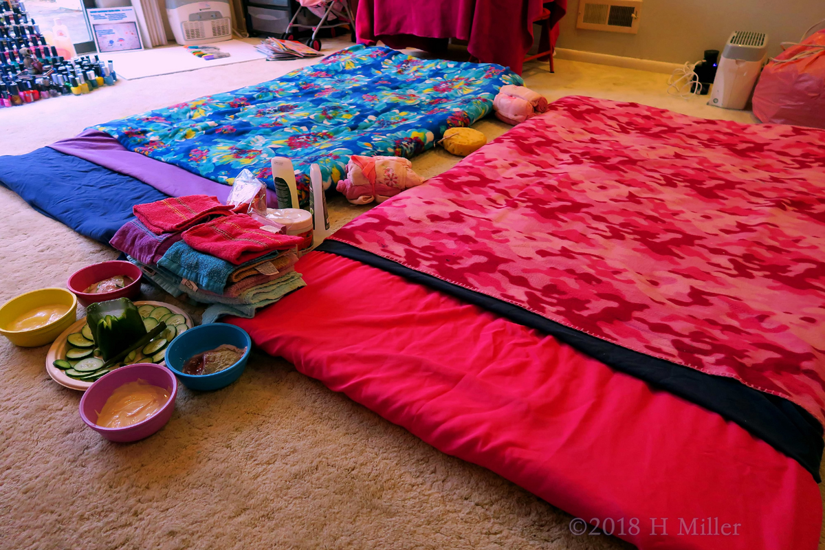 All The Ingredients And Mats Are Arranged To Begin With The Kids Facial Activity At The Kids Spa Party! 