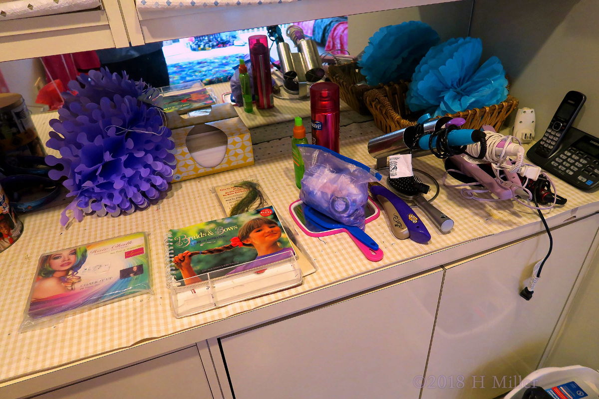 Dressing Up Area With All The Kids Hair Styling Materials! 