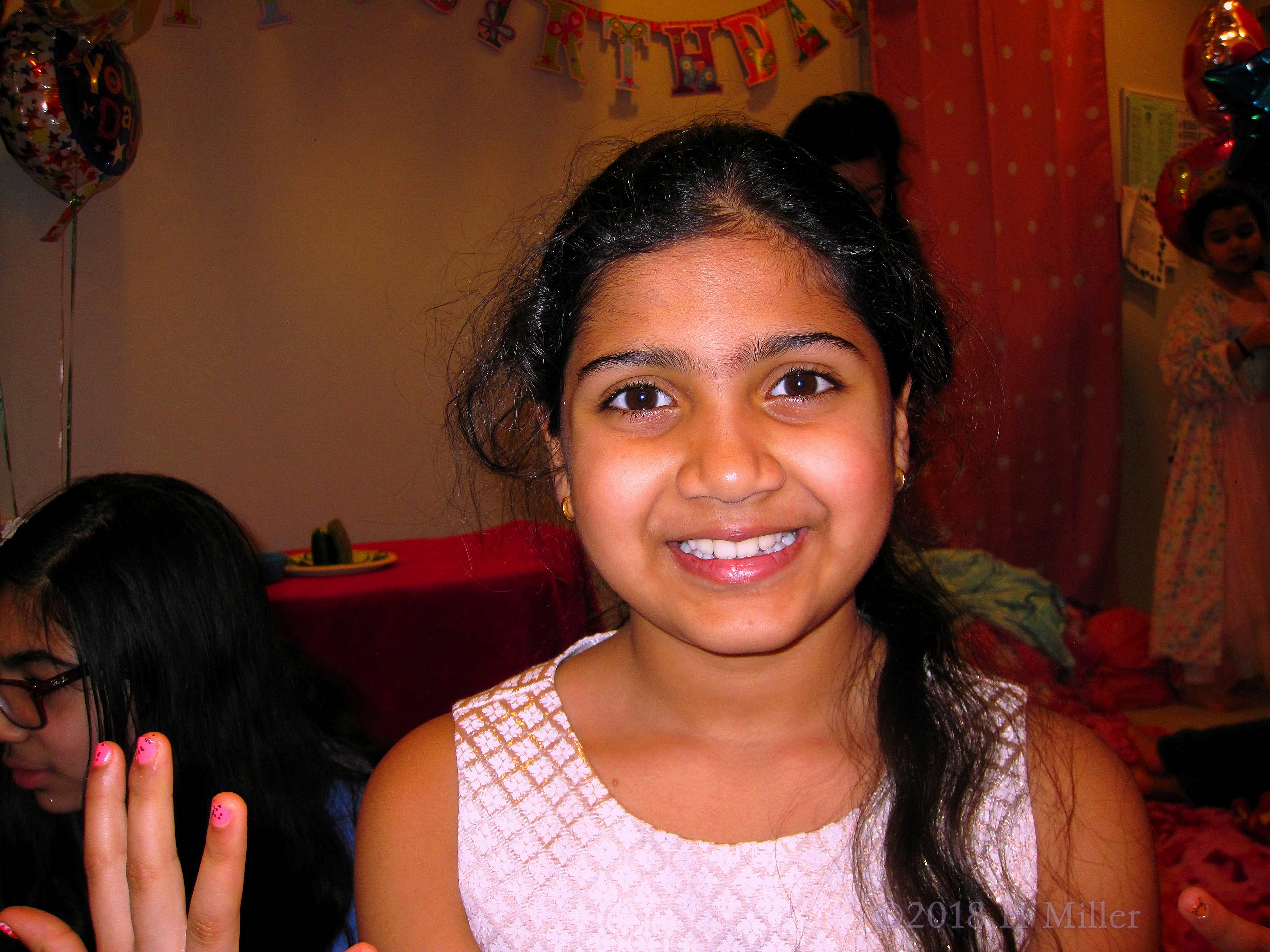 Birthday Girl Smiling And Happy After Her Kids Mani. Birthday Girl Smiling And Happy After Her Kids Mani.