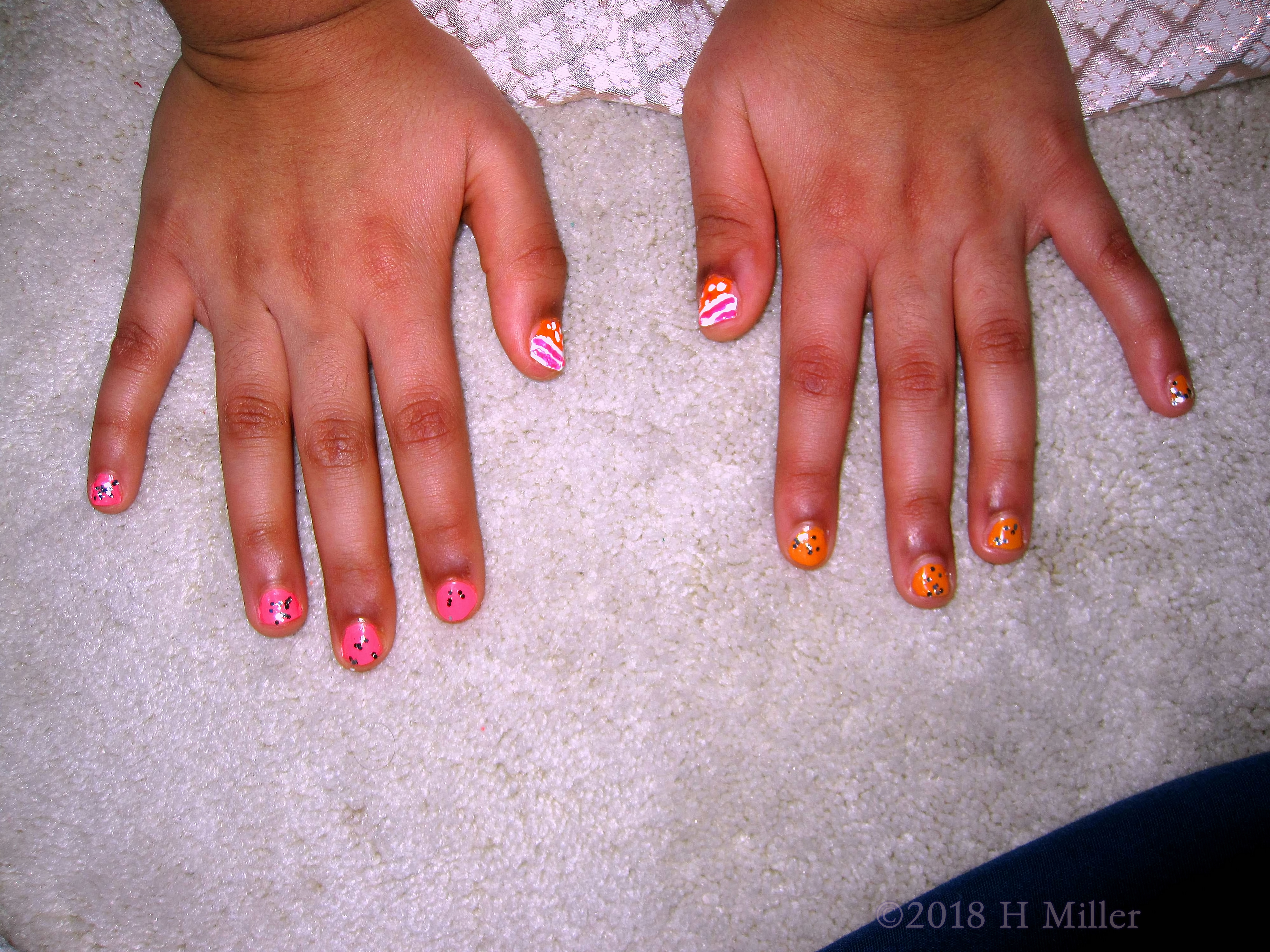 Lovely Pink And Orange Nail Art For Kids! 