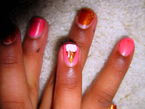 Closer View Of The Ice Cream Cone Nail Design On This Girls Mini Mani!